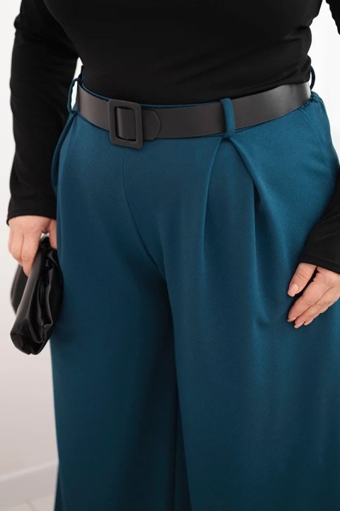 Spodnie damskie Plus Size z szeroką nogawką i paskiem morskie