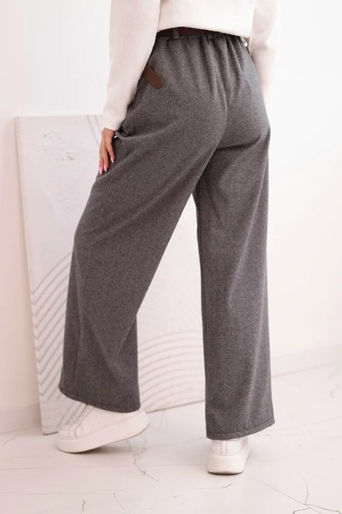 Spodnie damskie z szeroką nogawką i paskiem grafitowe