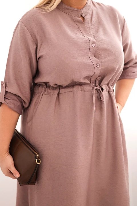 Sukienka damska z wiskozy Plus Size z guzikami i wiązaniem w talii fango