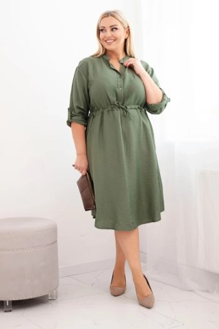 Sukienka damska z wiskozy Plus Size z guzikami i wiązaniem w talii khaki