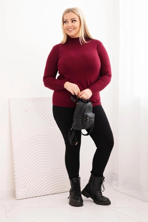 Sweter damski Plus Size z wiskozy z golfem bordowy