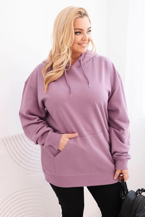 Bluza damska pętelkowa Plus Size bawełniana z kapturem i kieszenią kangurką ciemno różowa