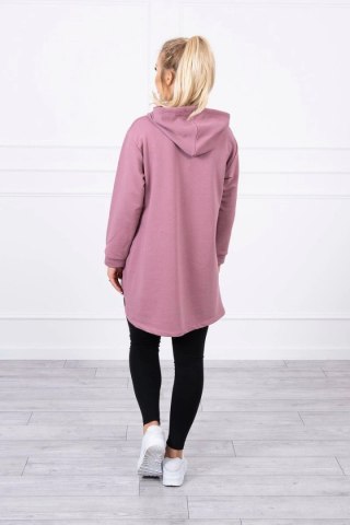 Bluza z dłuższym tyłem i kapturem ciemno różowa