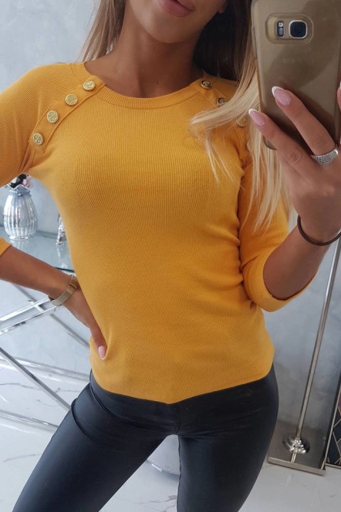 Bluzka z ozdobnymi guzikami musztardowa