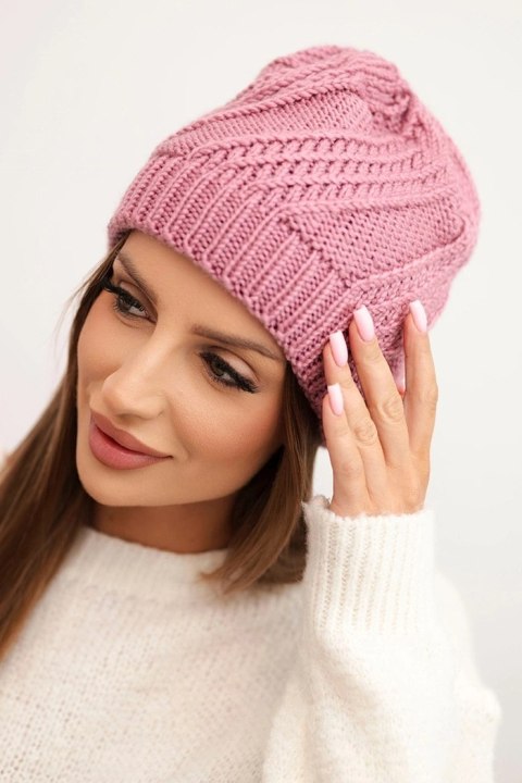 Czapka damska zimowa z wełny K441 ciemno różowa