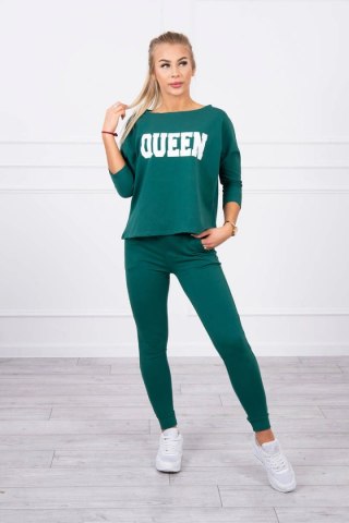Komplet z nadrukiem Queen ciemny zielony