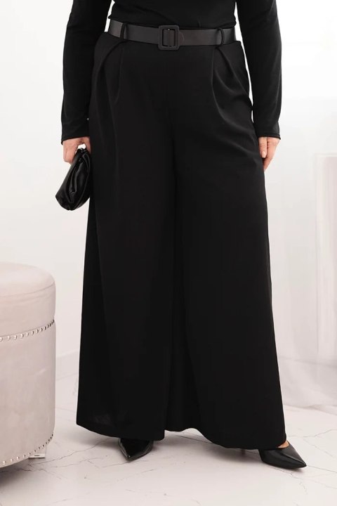 Spodnie damskie Plus Size z szeroką nogawką i paskiem czarne
