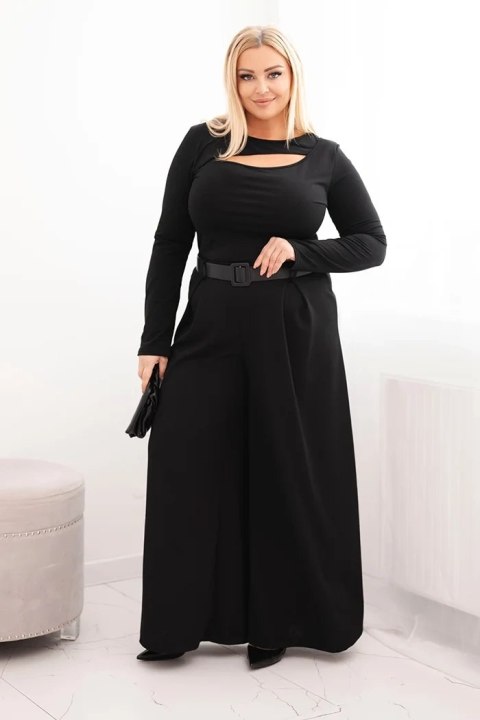 Spodnie damskie Plus Size z szeroką nogawką i paskiem czarne