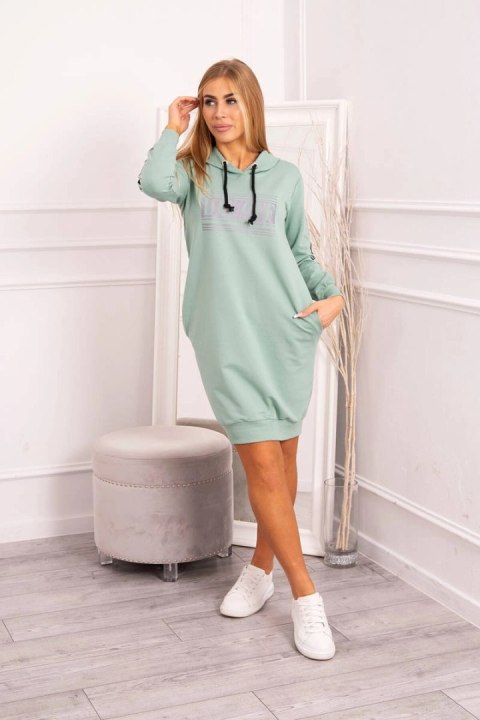 Sukienka z odblaskowym nadrukiem ciemno miętowa