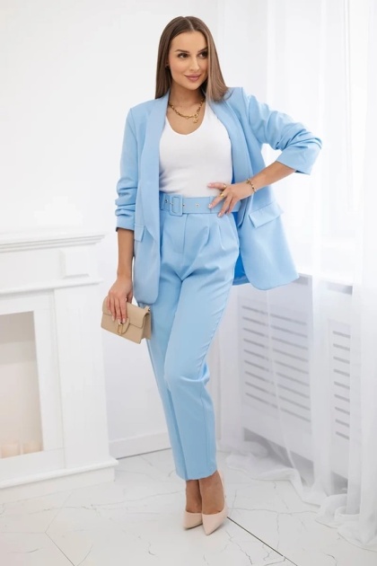 Komplet elegancki marynarki ze spodniami błękitny