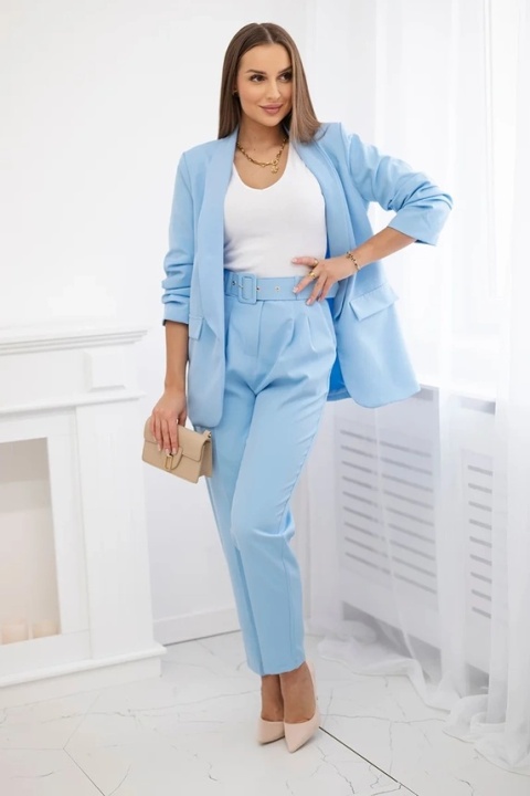 Komplet elegancki marynarki ze spodniami błękitny