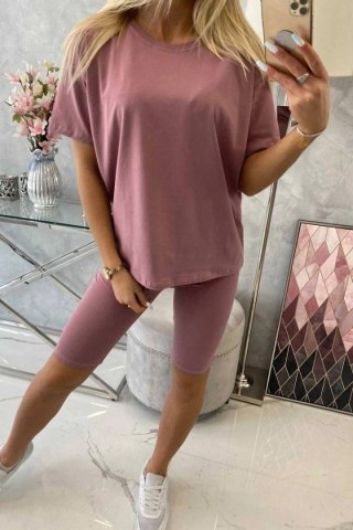 Komplet top+legginsy ciemny różowy