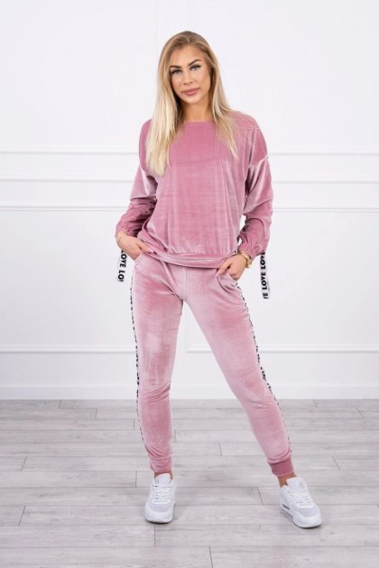 Komplet welurowy Love ciemno pudrowy róż