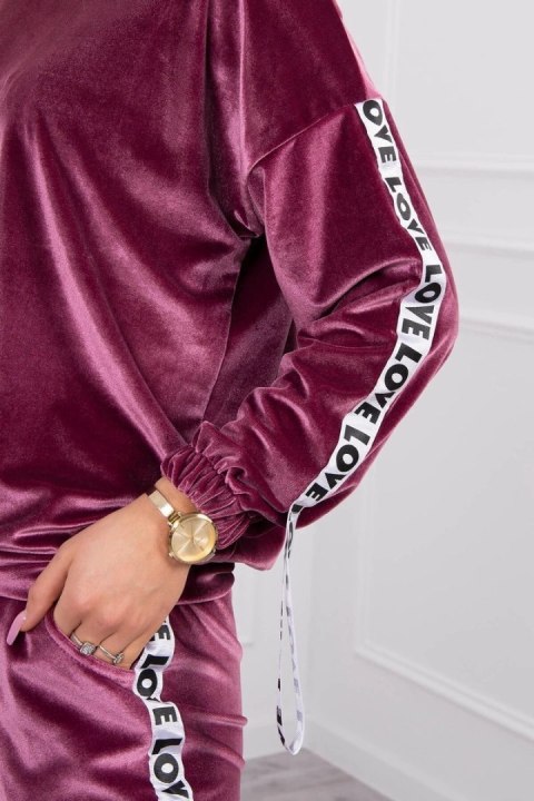 Komplet welurowy Love ciemno różowy