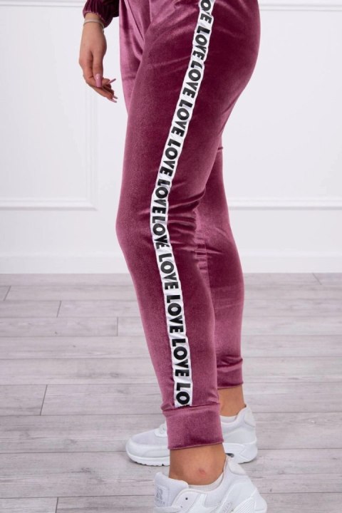 Komplet welurowy Love ciemno różowy