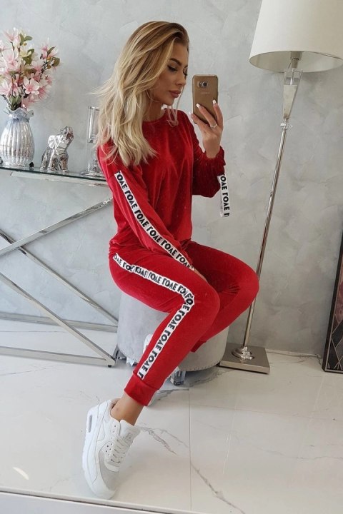 Komplet welurowy Love czerwony