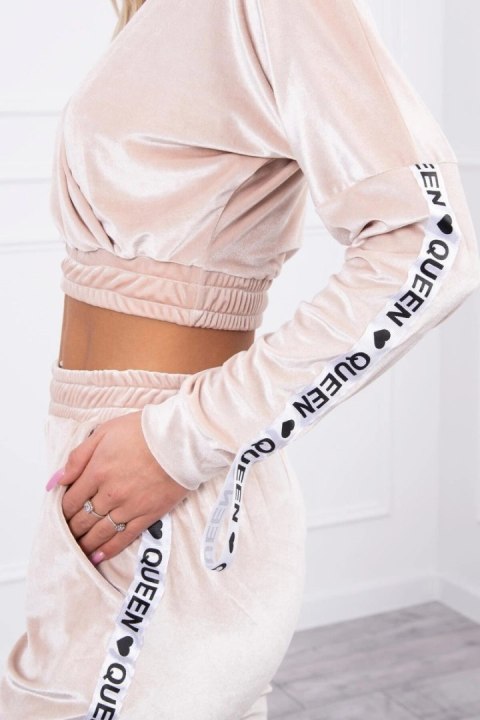 Komplet welurowy z napisem Queen beżowy