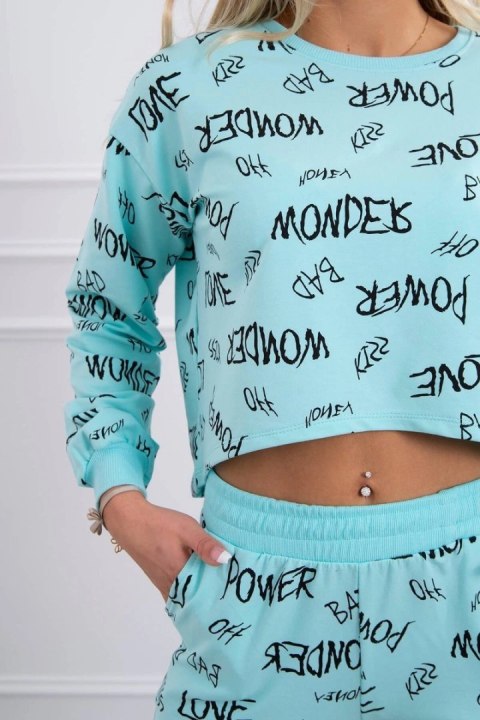 Komplet z napisami miętowa