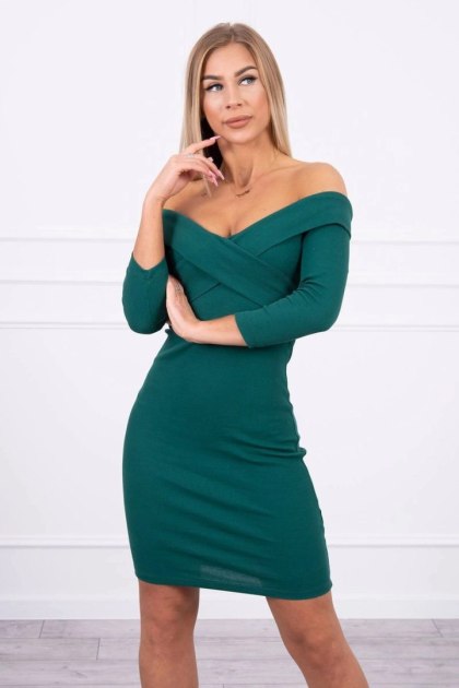Sukienka dopasowana z dekoltem V zielona