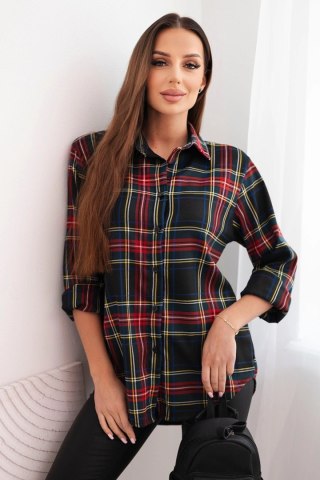 Koszula damska w kratę z dłuższym tyłem czarna