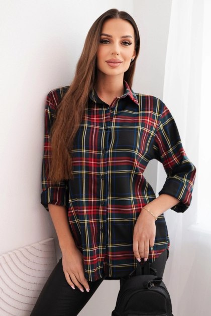 Koszula damska w kratę z dłuższym tyłem czarna
