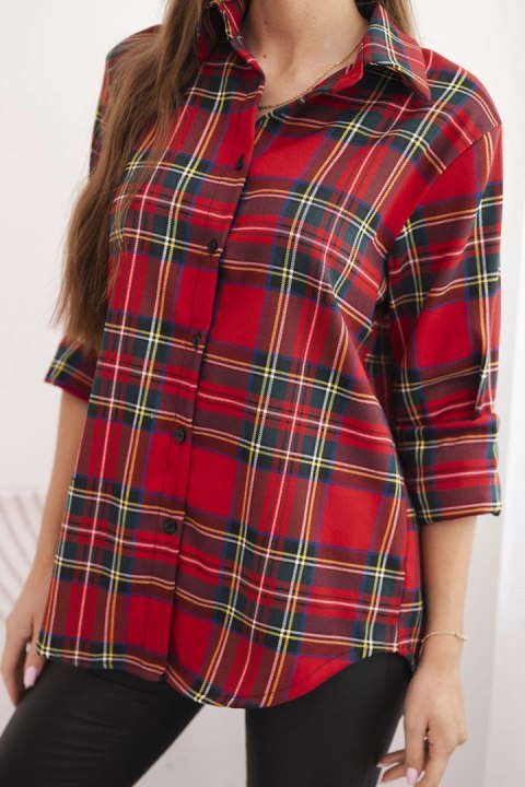 Koszula damska w kratę z dłuższym tyłem czerwona