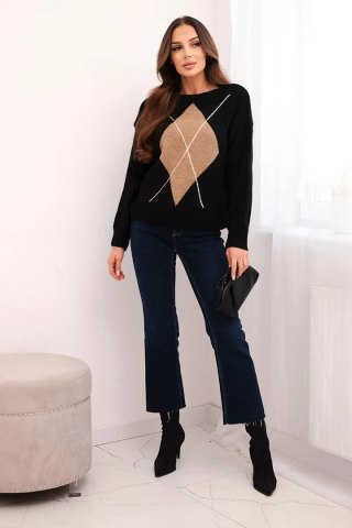 Sweter damski w geometryczny wzór z domieszką wełny i alpaki czarny