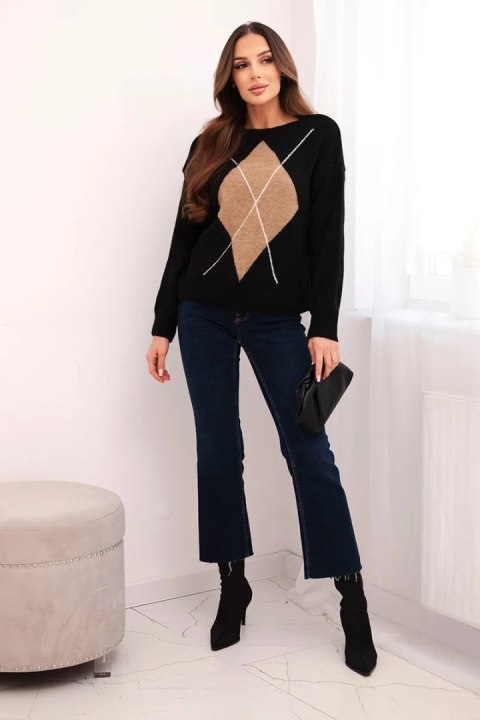 Sweter damski w geometryczny wzór z domieszką wełny i alpaki czarny