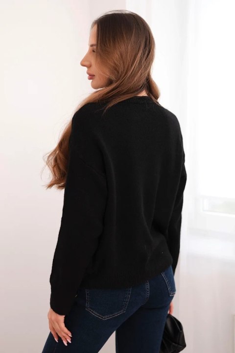 Sweter damski w geometryczny wzór z domieszką wełny i alpaki czarny