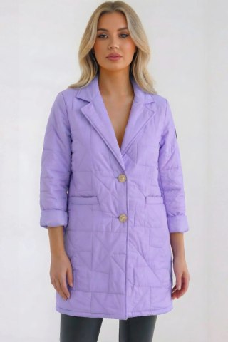 Kurtka damska Plus Size pikowana z ozdobnymi guzikami i kołnierzem jasno fioletowa
