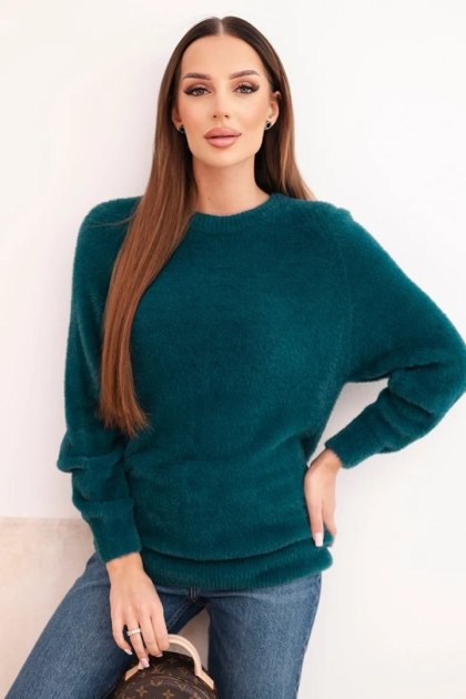 Sweter damski z wełną o miękkiej fakturze i długim rękawem ciemny zielony