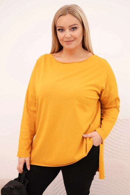 Bluzka damska Plus Size asymetryczna z długim rękawem musztardowa