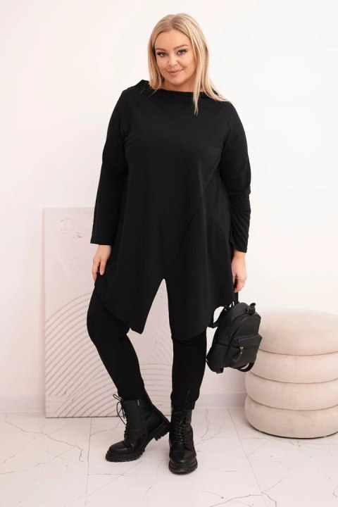 Bluzka damska bawełniana Plus Size asymetryczna z podwijanym rękawem czarna