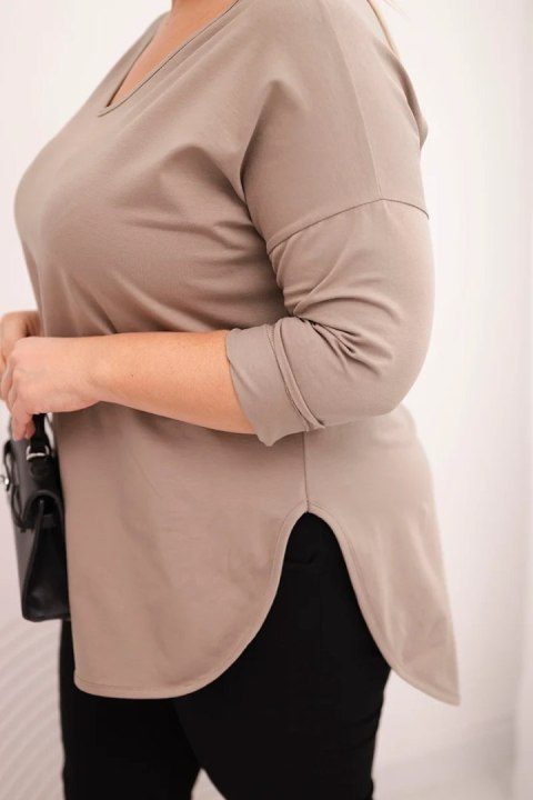 Bluzka damska bawełniana Plus Size z dekoltem V i podwijanym rękawem fango