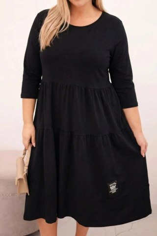 Sukienka damska bawełniana Plus Size z falbanami i podwiniętym rękawem czarna