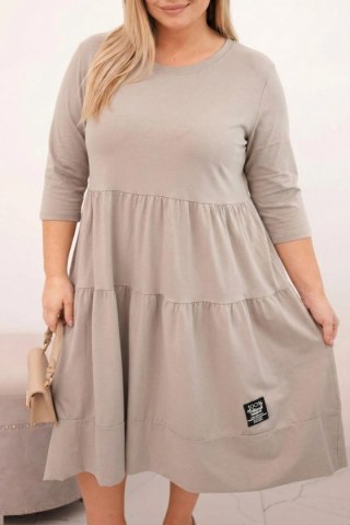 Sukienka damska bawełniana Plus Size z falbanami i podwiniętym rękawem fango