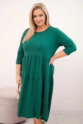 Sukienka damska bawełniana Plus Size z falbanami i podwiniętym rękawem zielona