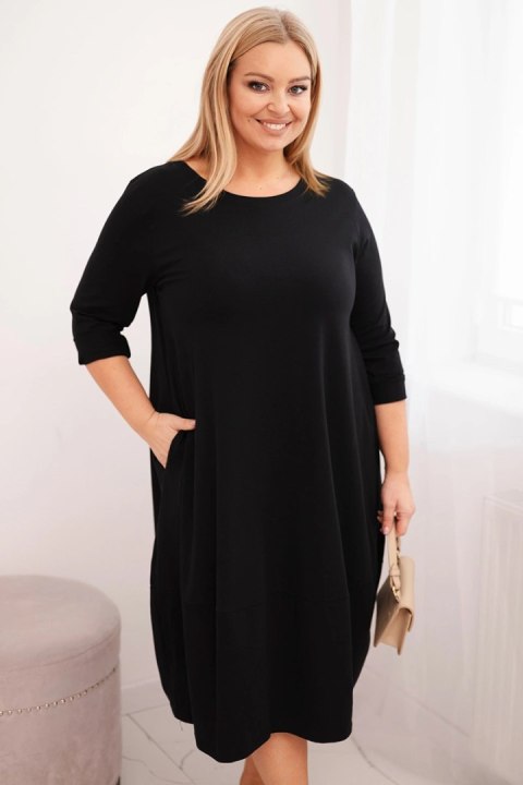 Sukienka damska bawełniana Plus Size z podwijanym rękawem i kieszeniami czarna