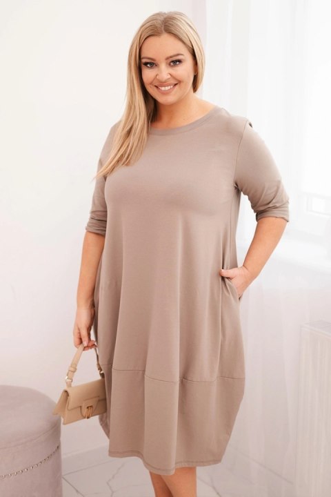 Sukienka damska bawełniana Plus Size z podwijanym rękawem i kieszeniami fango