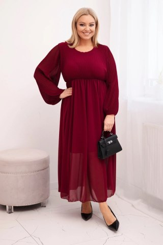 Sukienka plisowana damska Plus Size z wiskozy i z długim rękawem bordowa