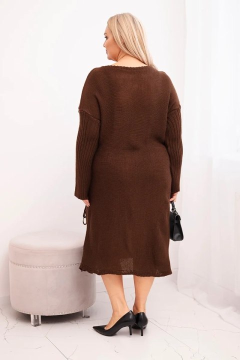Sukienka swetrowa damska Plus Size z moherem oversize z kieszenią czekoladowa
