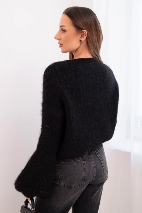 Sweter damski z moheru z bufiastymi rękawami czarny