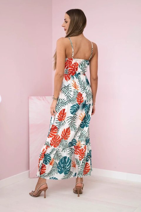 Sukienka z motywem liści ecru