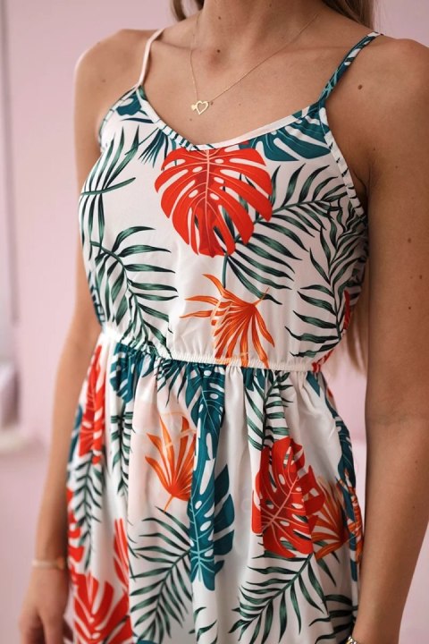 Sukienka z motywem liści ecru