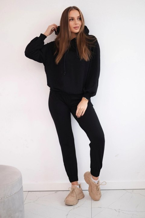 Czarny komplet dresowy z kapturem – bawełniany zestaw 2-częściowy typu basic