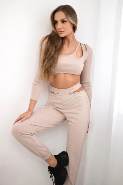 Komplet z bluzką top beżowy