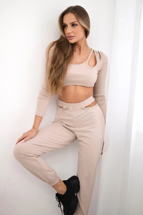 Komplet z bluzką top beżowy