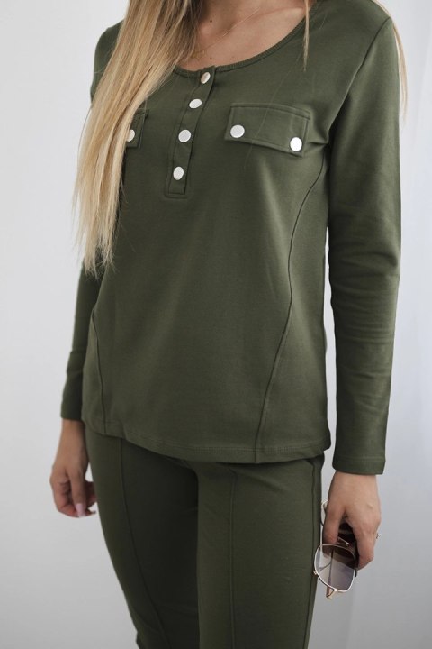 Komplet z dekoltem na napy khaki