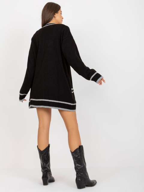 Dłuższy Sweter Rozpinany z Kieszeniami Czarny