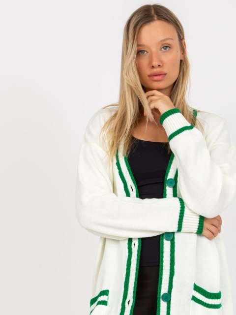 Dłuższy Sweter Rozpinany z Kieszeniami Ecru